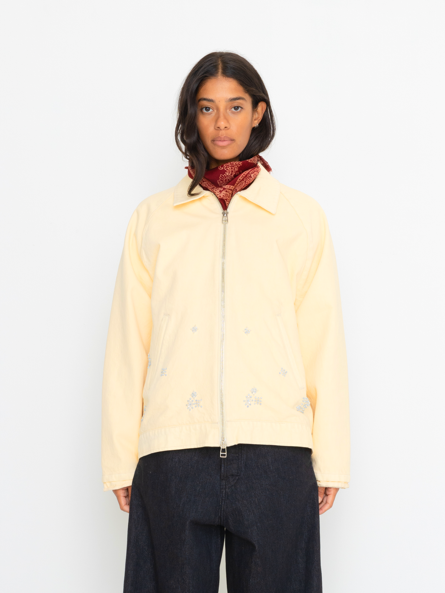CREAM BEADED OVERSIZED UNISEX BOMBER