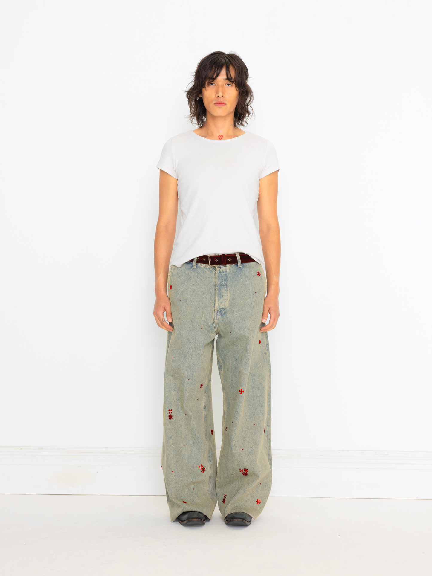 RED HAND BEADED UNISEX JEAN