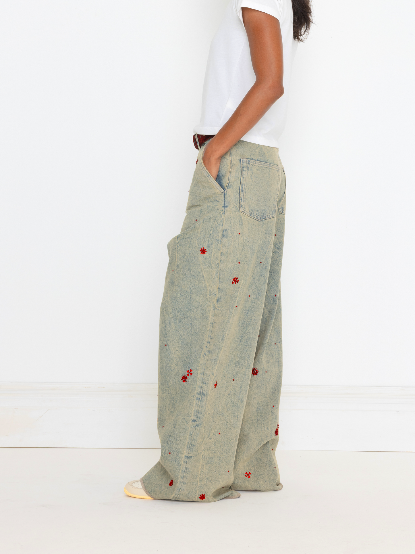 RED HAND BEADED UNISEX JEAN
