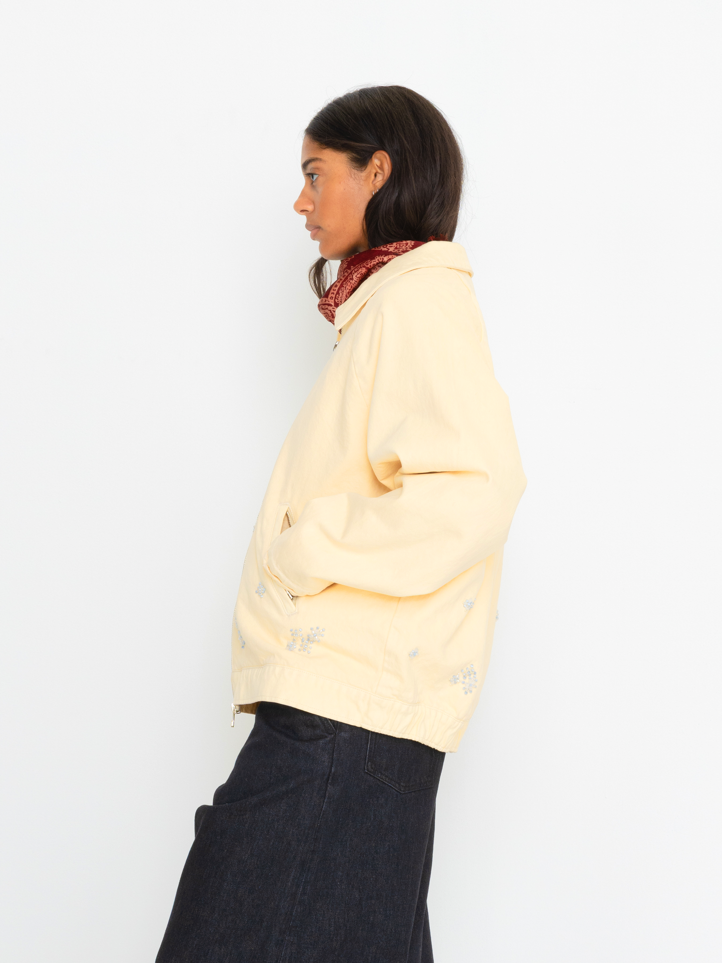 CREAM BEADED OVERSIZED UNISEX BOMBER