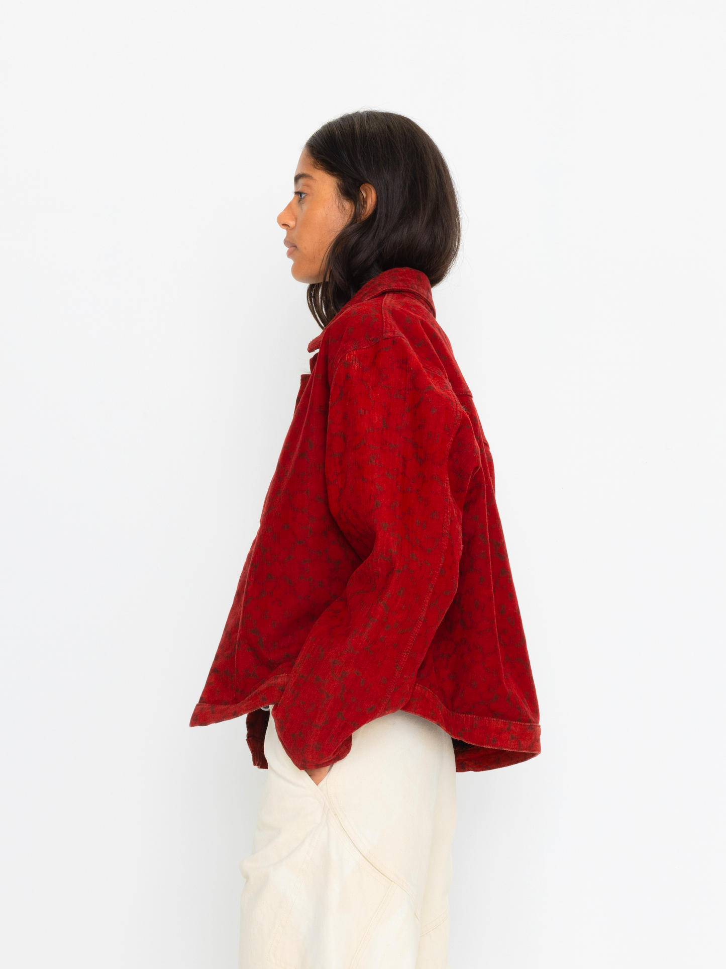 RED HAND BLOCK PRINTED UNISEX JACKET