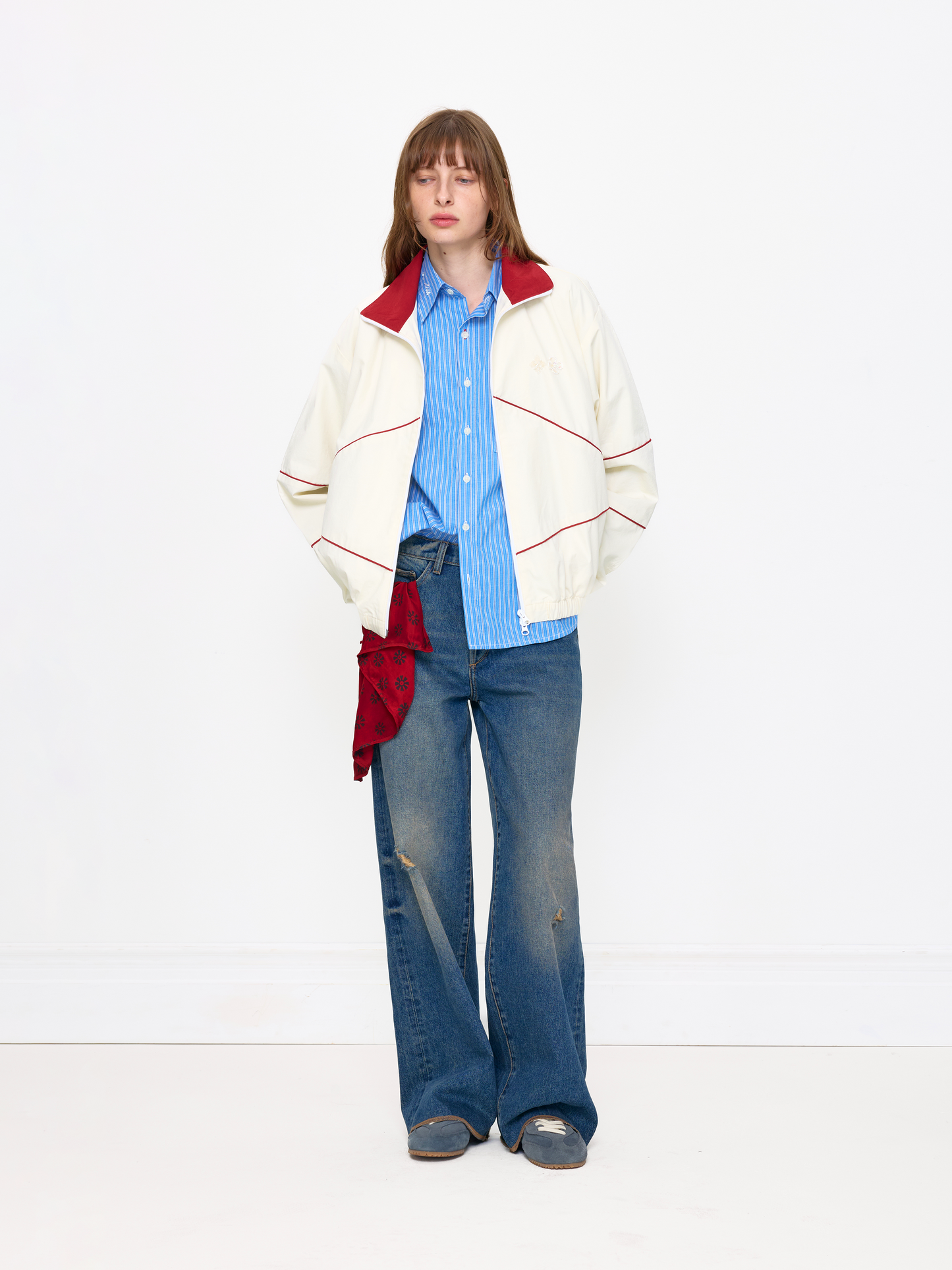 CREAM RED UNISEX FOOTBALL JACKET