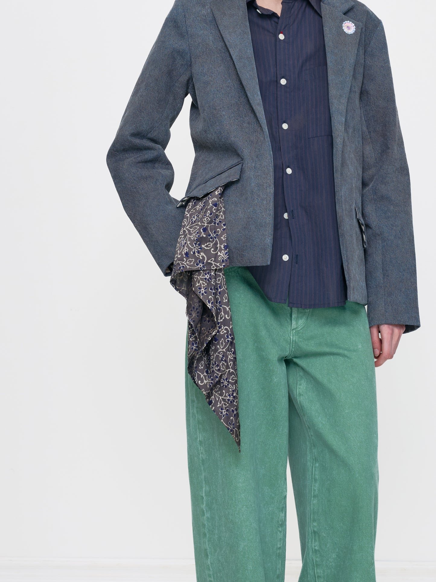 GREY WHITE BLOCK PRINT SILK BANDANA