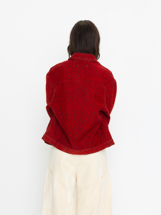 RED HAND BLOCK PRINTED UNISEX JACKET