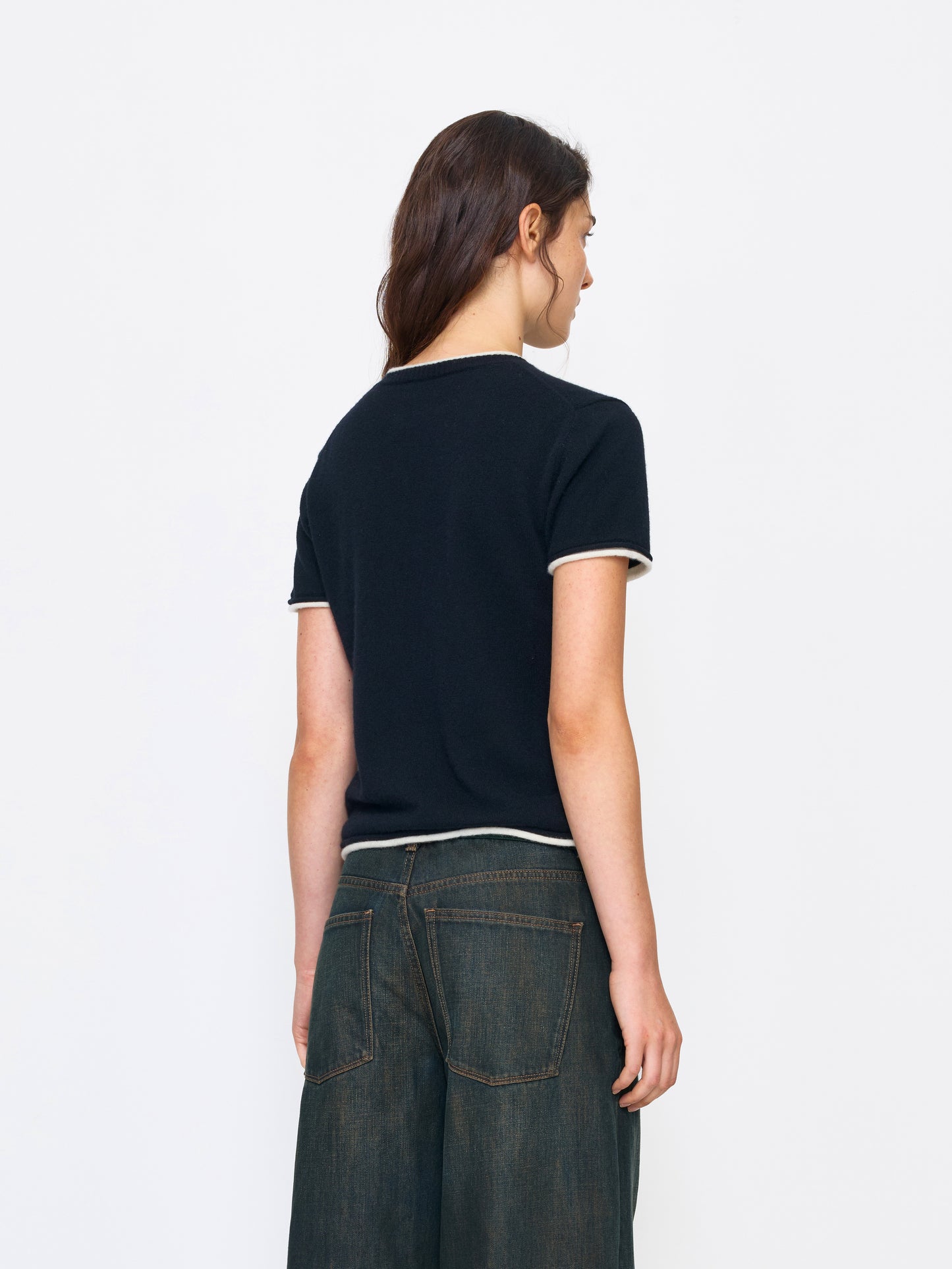 BLACK WHITE WOMEN CASHMERE SHIRT