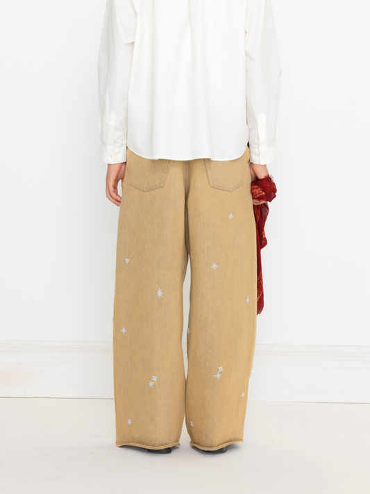 TAN HAND BEADED UNISEX JEAN