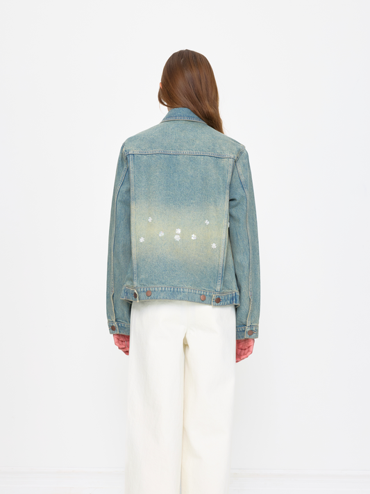 BLUE WHITE BEADED UNISEX TRUCKER JACKET