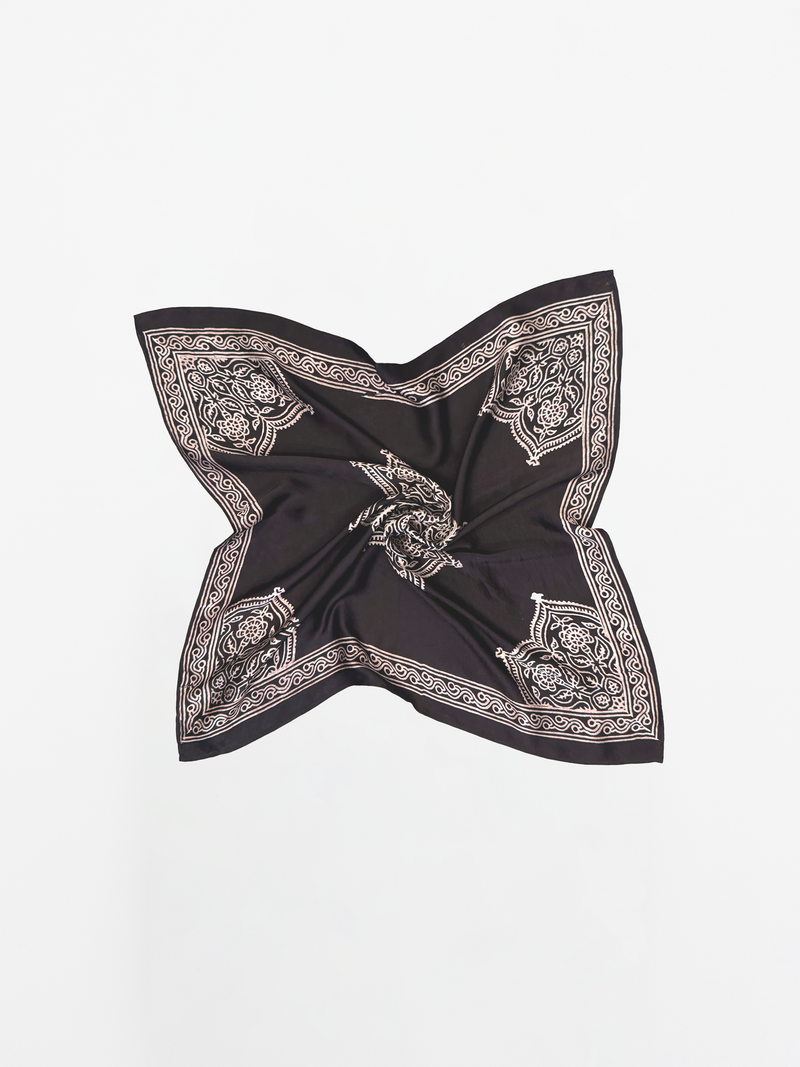 BLACK BLOCK PRINT SILK SCARF