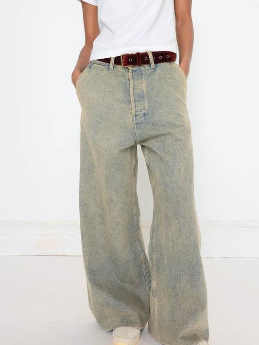 GREEN BAGGY UNISEX OVERDYED JEAN