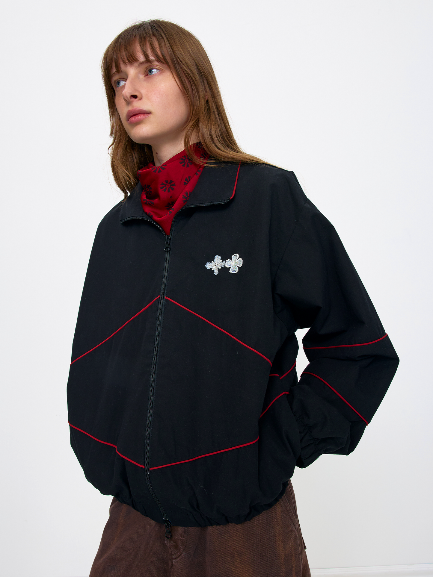 BLACK RED UNISEX FOOTBALL JACKET