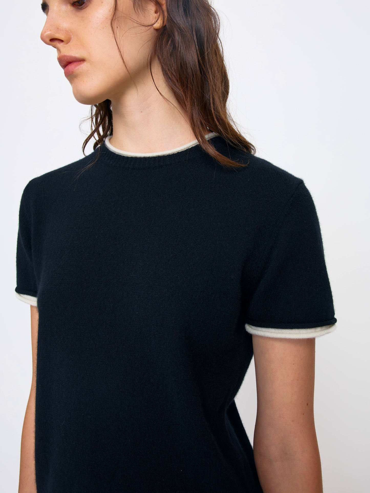 BLACK WHITE WOMEN CASHMERE SHIRT