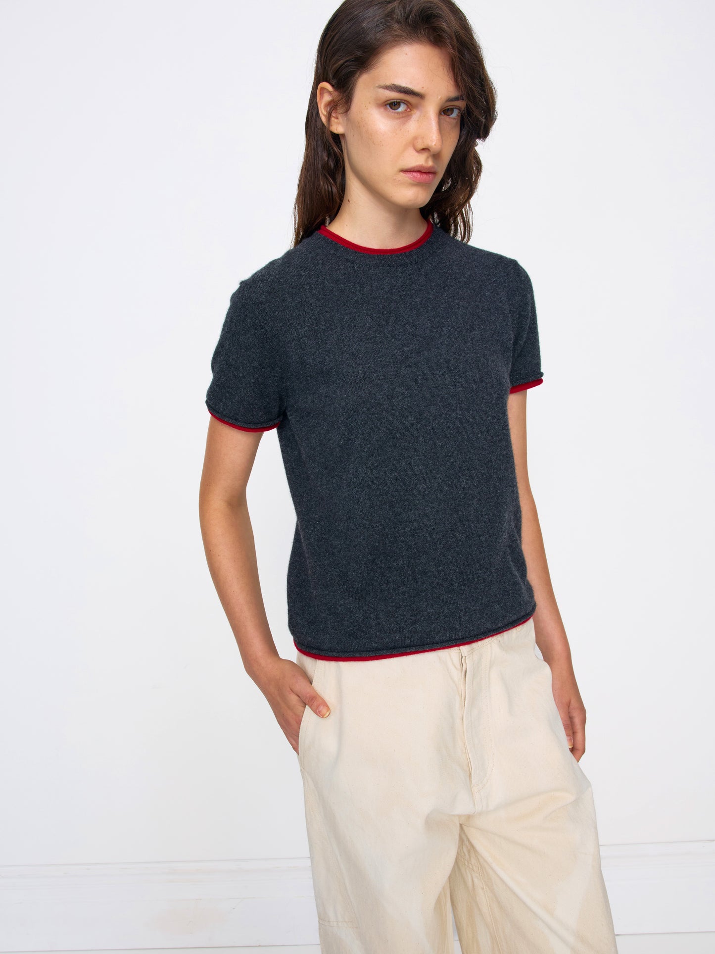 GREY RED WOMEN CASHMERE SHIRT