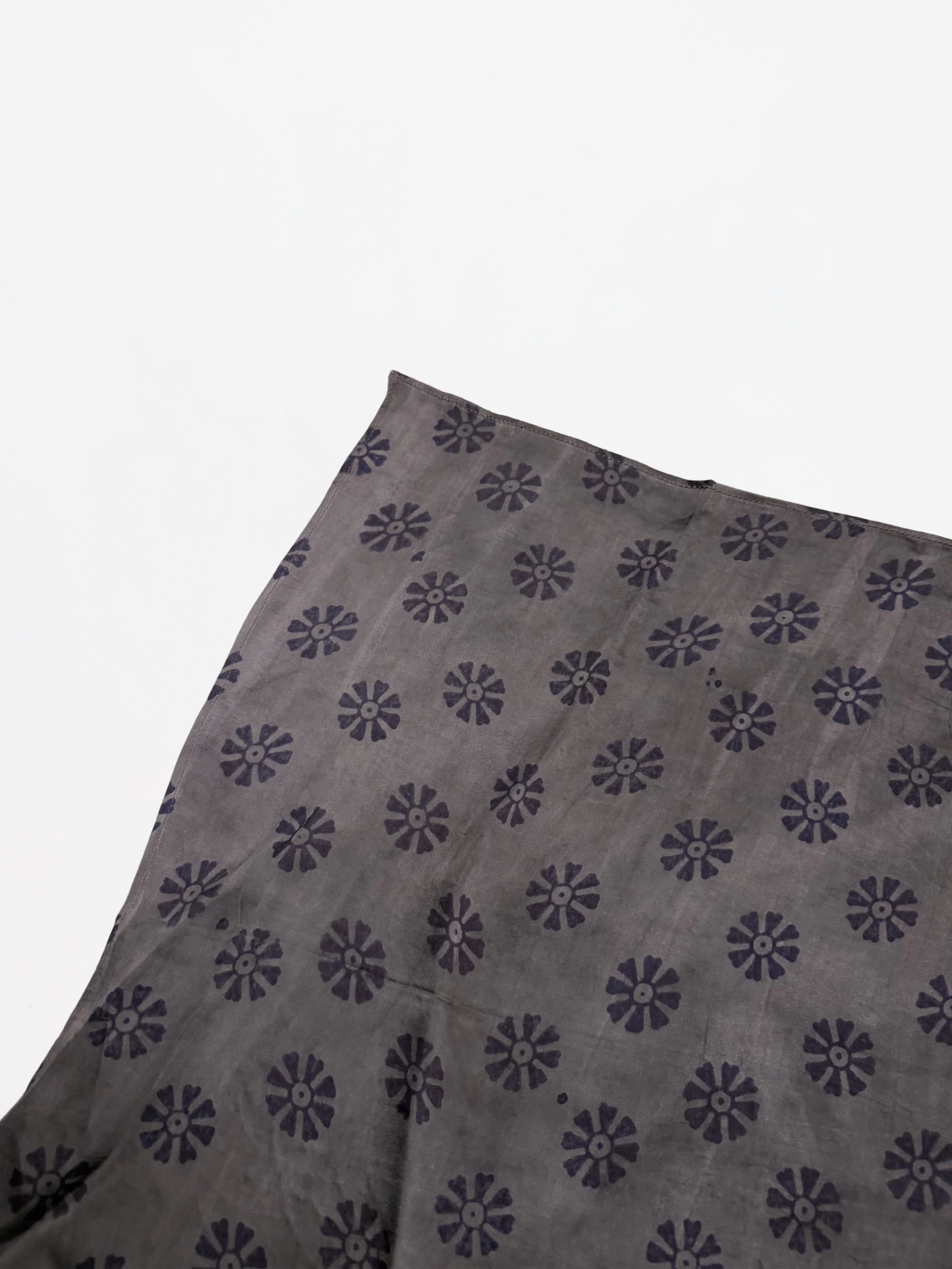 GREY BLUE BLOCK PRINT SILK BANDANA