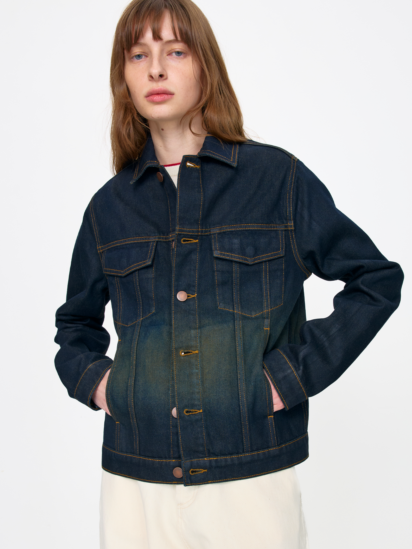 COATED DENIM UNISEX TRUCKER JACKET