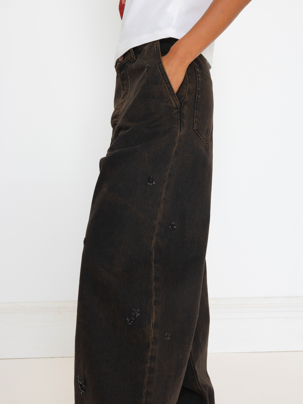 RUSTED BLACK HAND BEADED UNISEX JEAN