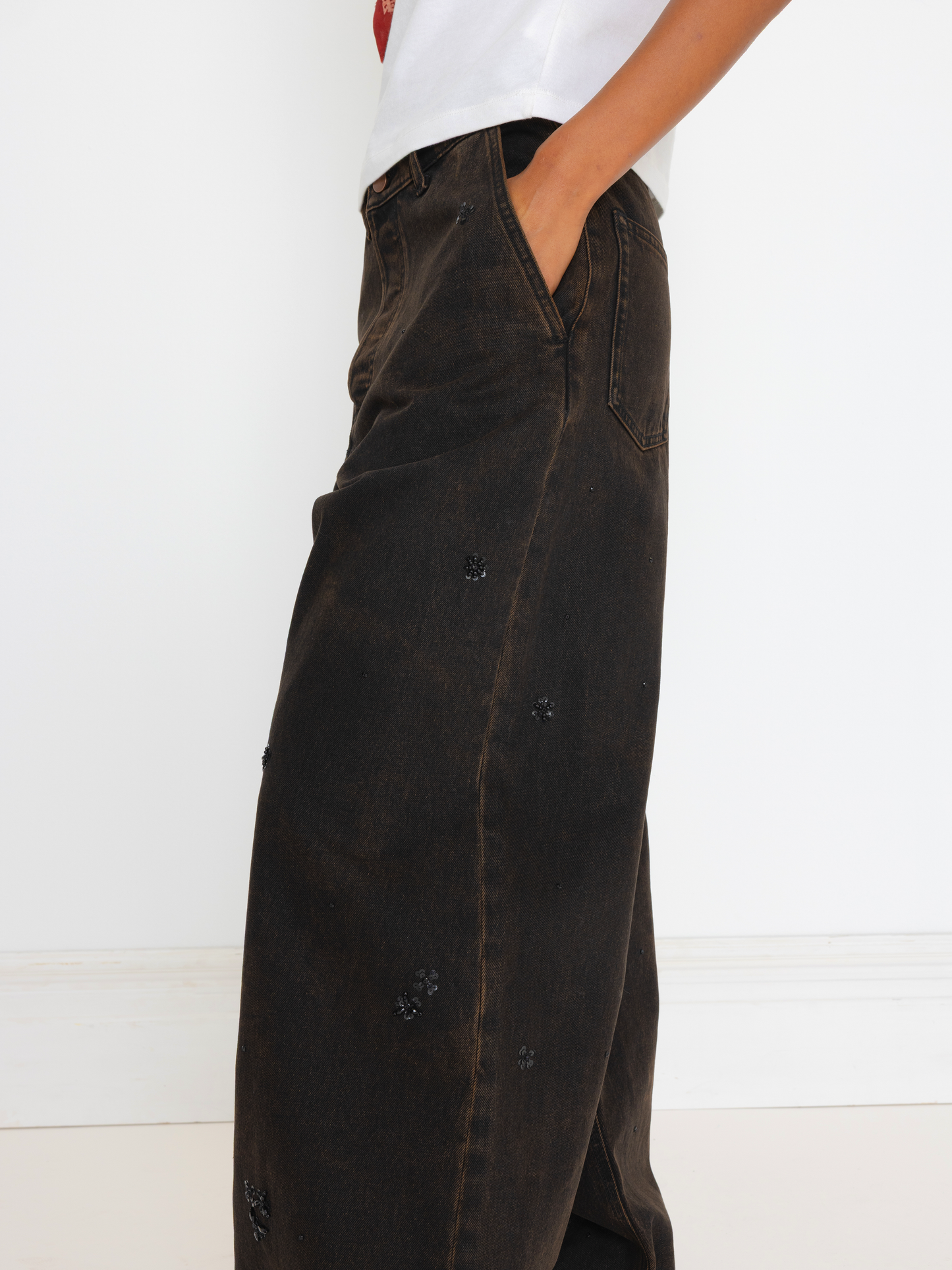 RUSTED BLACK HAND BEADED UNISEX JEAN