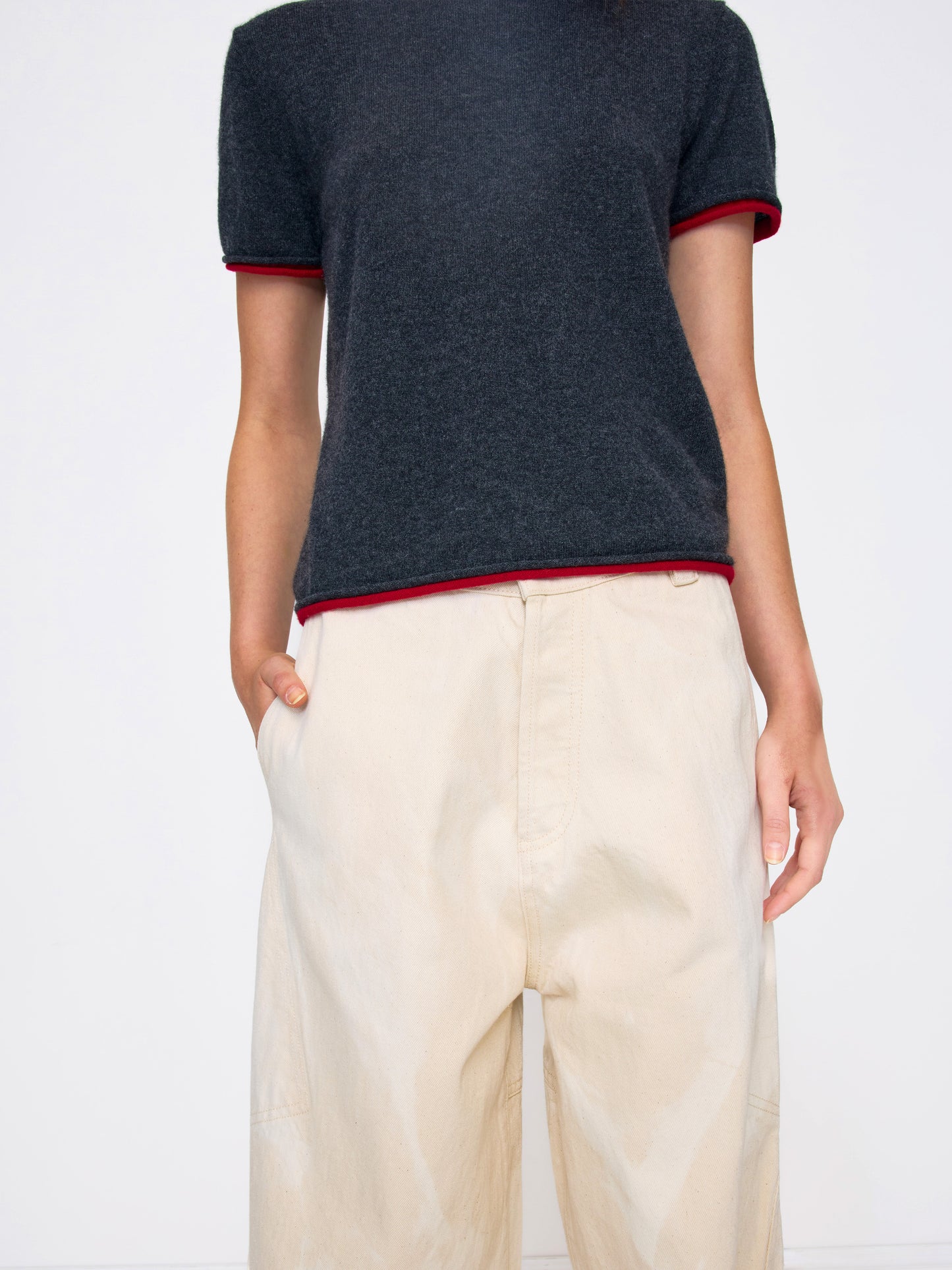 GREY RED WOMEN CASHMERE SHIRT