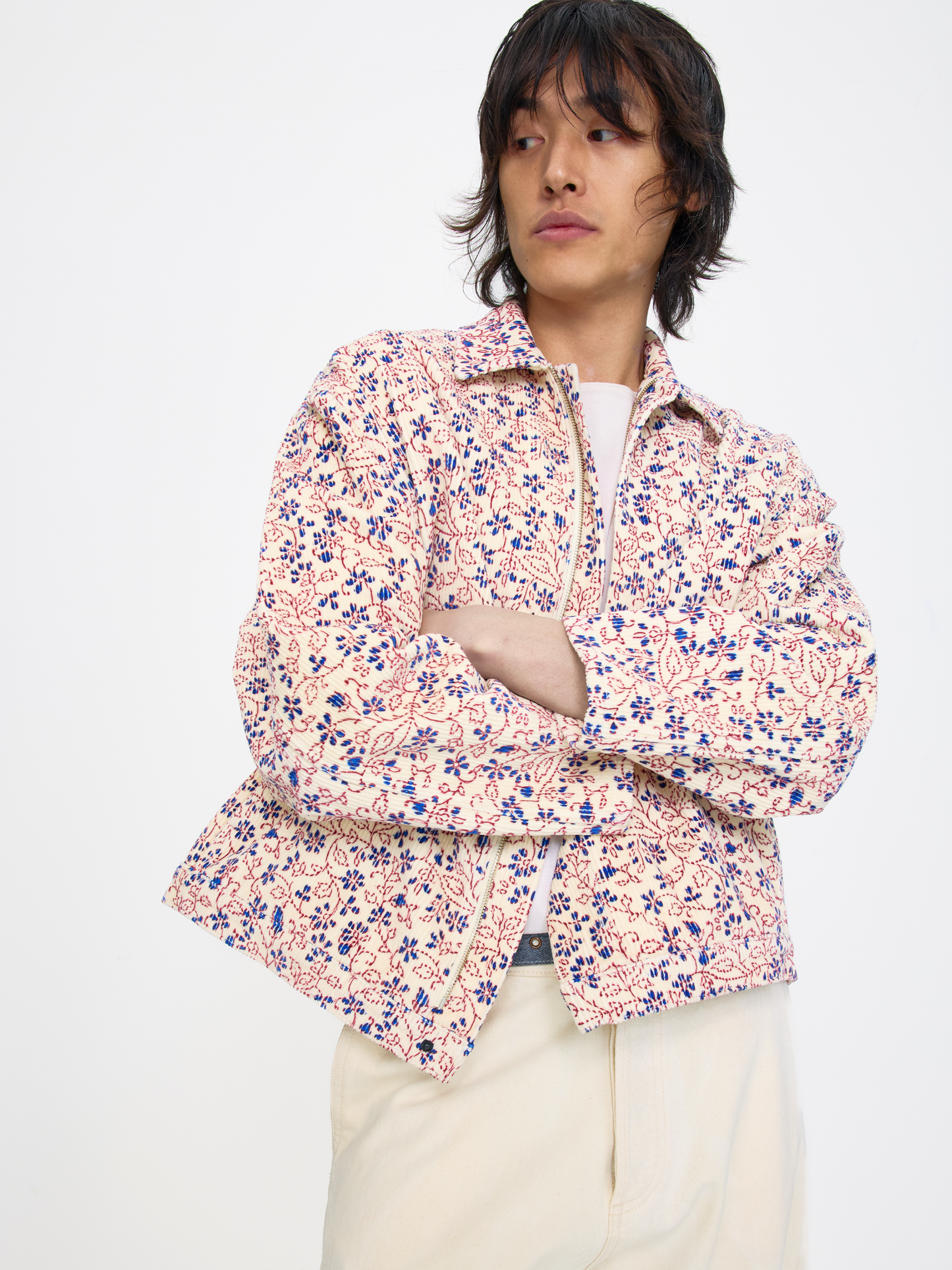 CREAM RED UNISEX HAND BLOCK PRINT JACKET