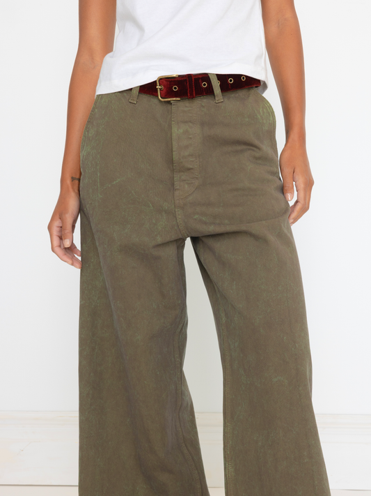 MOSS GREEN BAGGY UNISEX OVERDYED JEAN