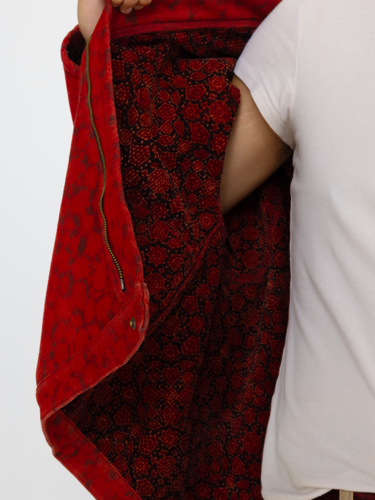 RED HAND BLOCK PRINTED UNISEX JACKET