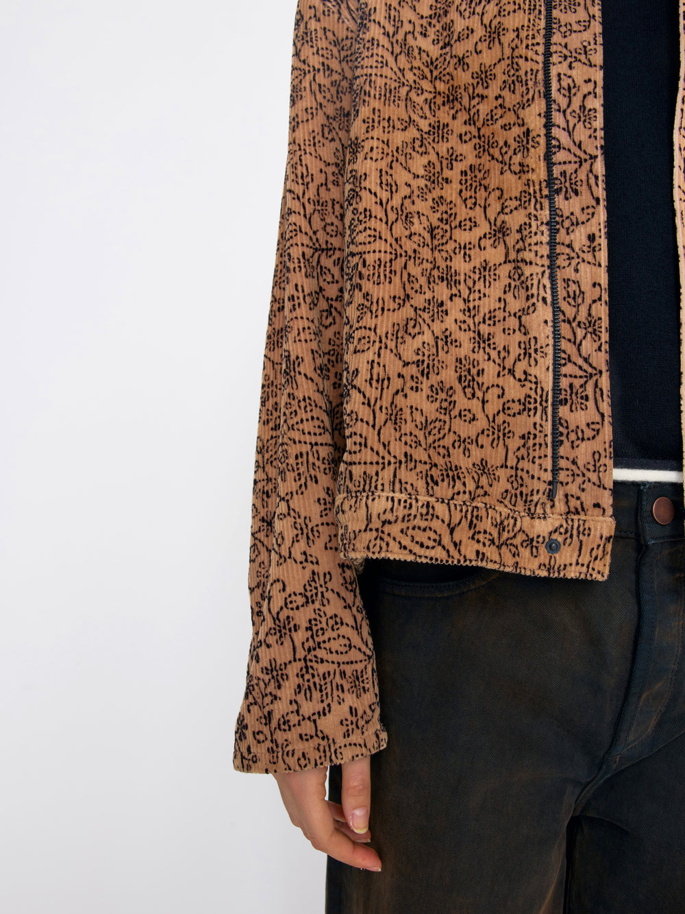 TAN BLACK UNISEX HAND BLOCK PRINT JACKET
