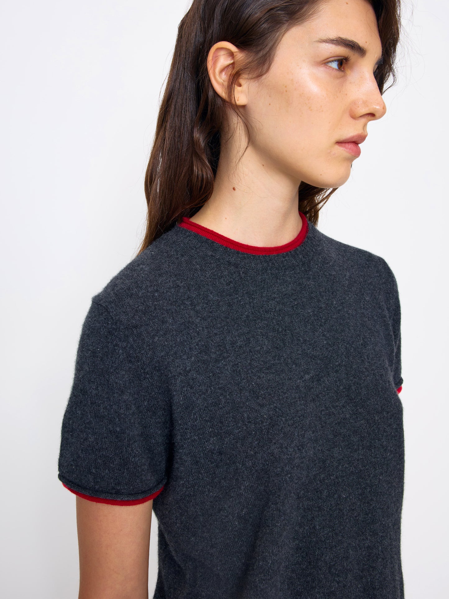 GREY RED WOMEN CASHMERE SHIRT