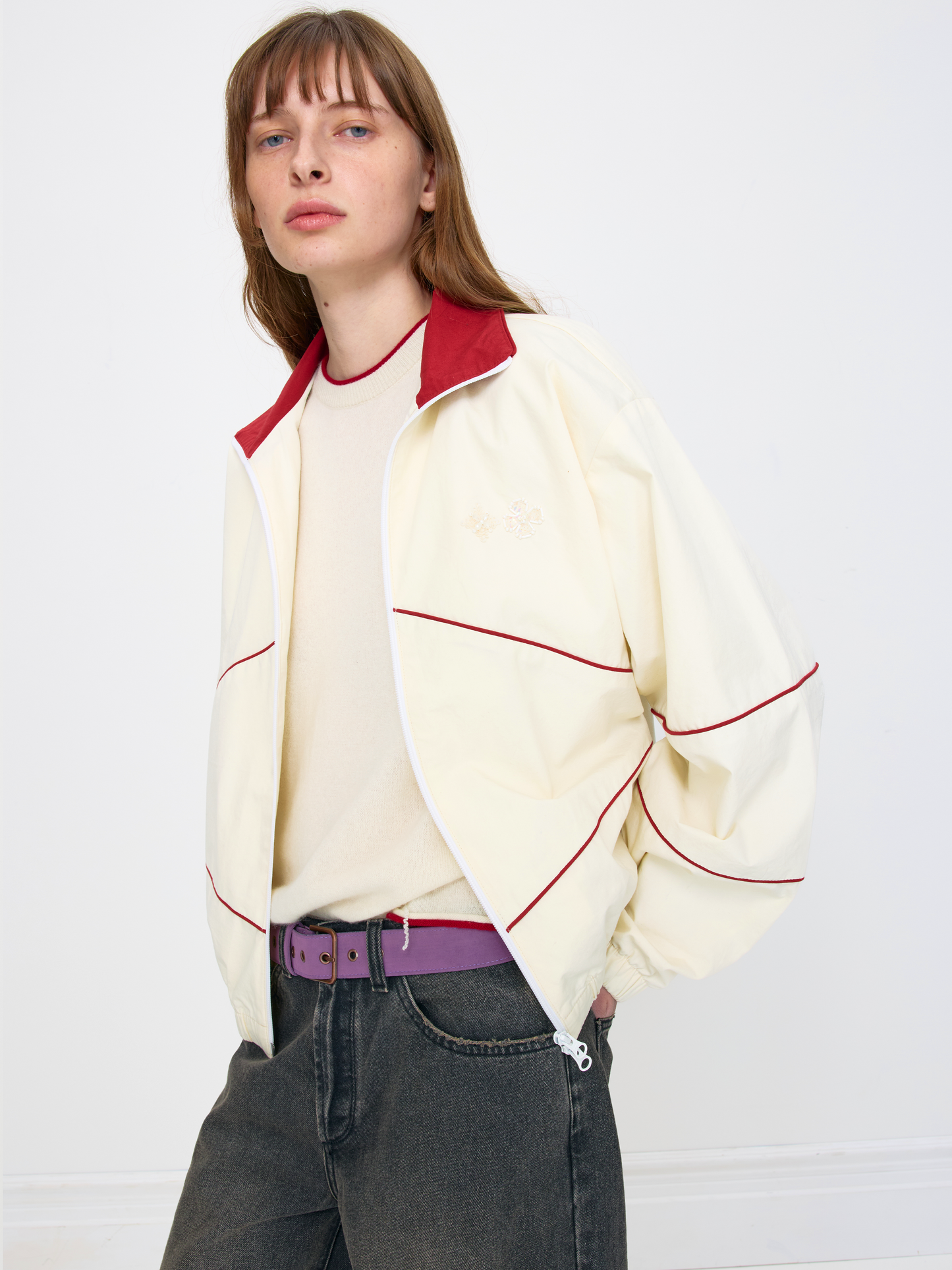 CREAM RED UNISEX FOOTBALL JACKET
