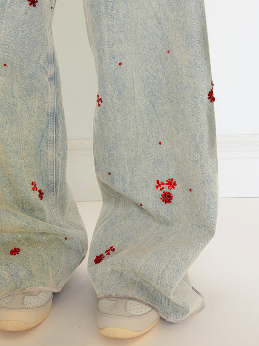 RED HAND BEADED UNISEX JEAN