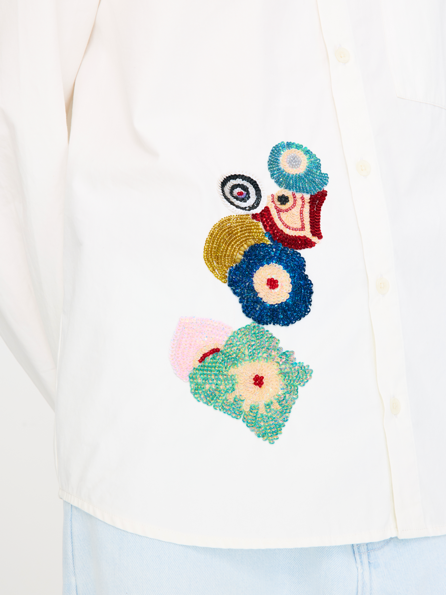 WHITE BEADED UNISEX SHIRT