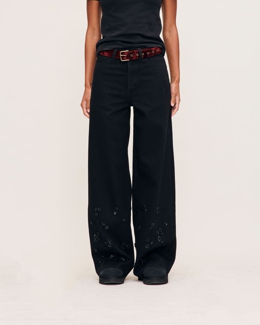 BLACK HAND BEADED UNISEX PANT