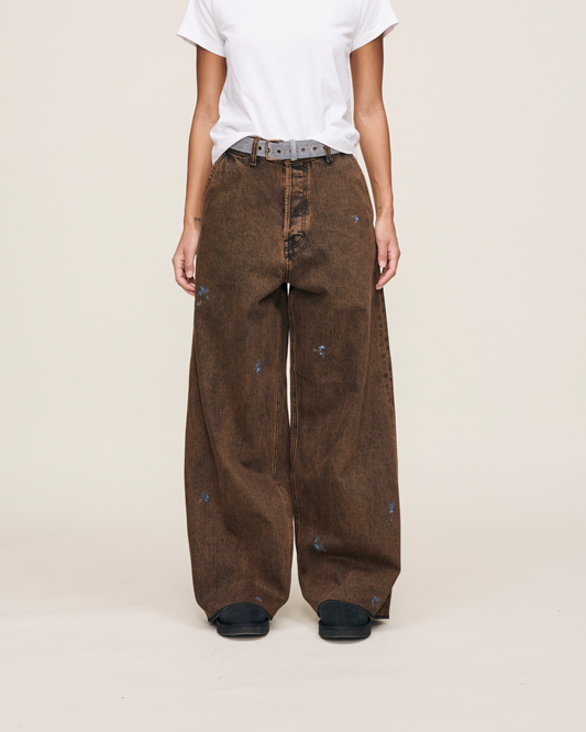 BROWN PRINTER BAGGY UNISEX JEAN