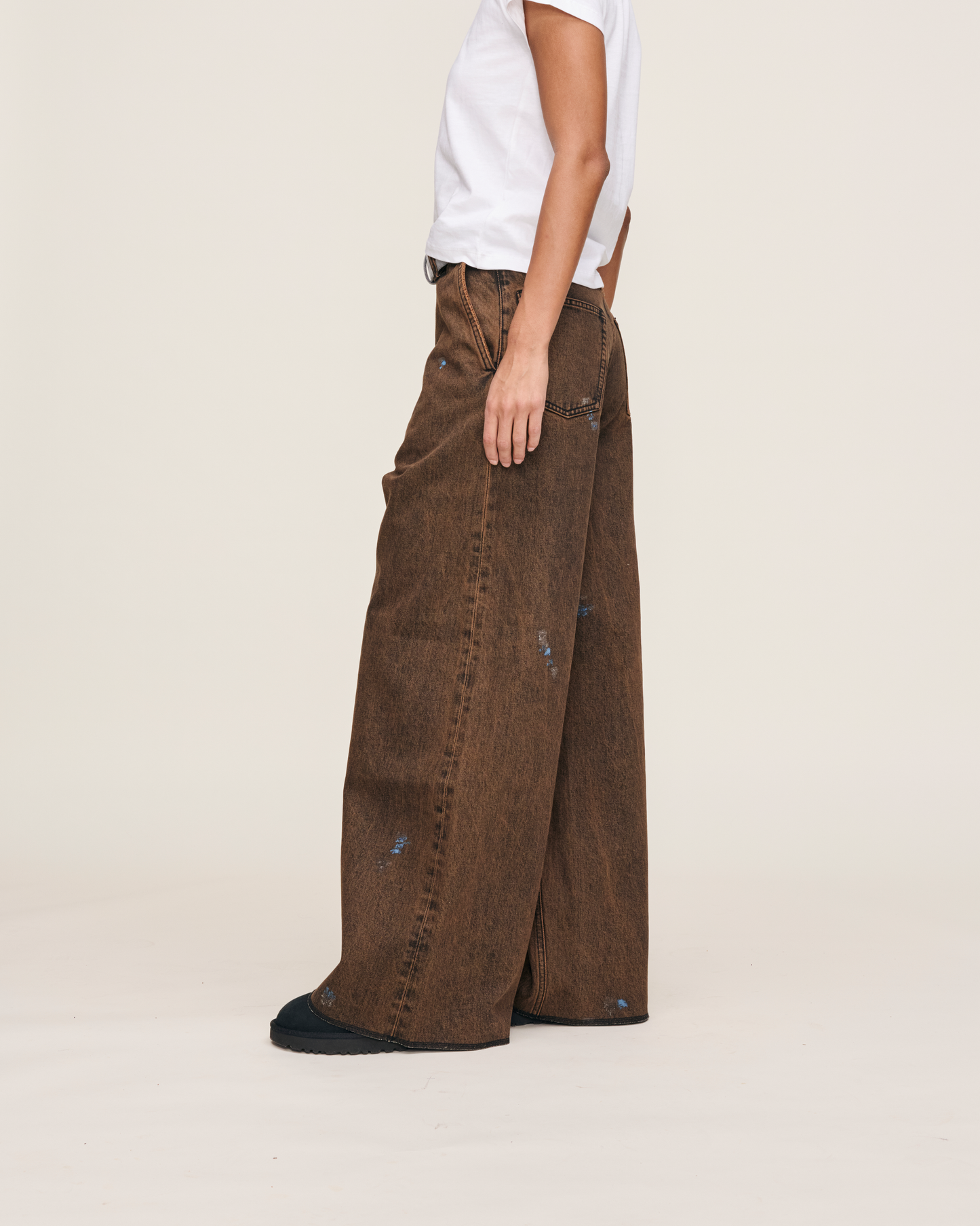 BROWN PRINTER BAGGY UNISEX JEAN