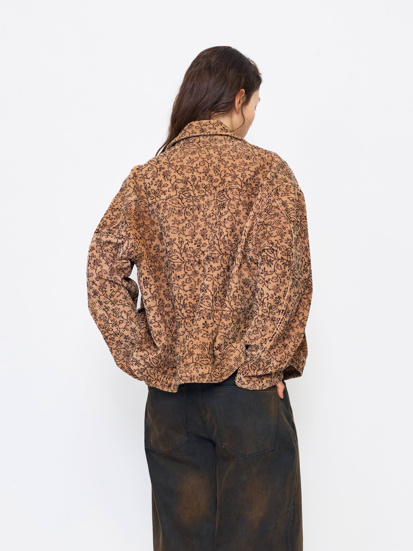TAN BLACK UNISEX HAND BLOCK PRINT JACKET