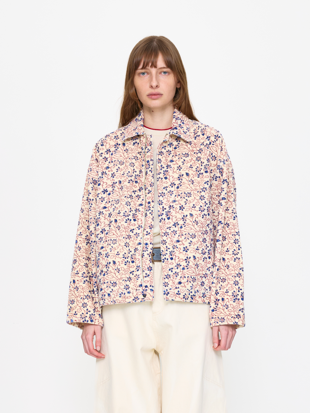 CREAM RED UNISEX HAND BLOCK PRINT JACKET