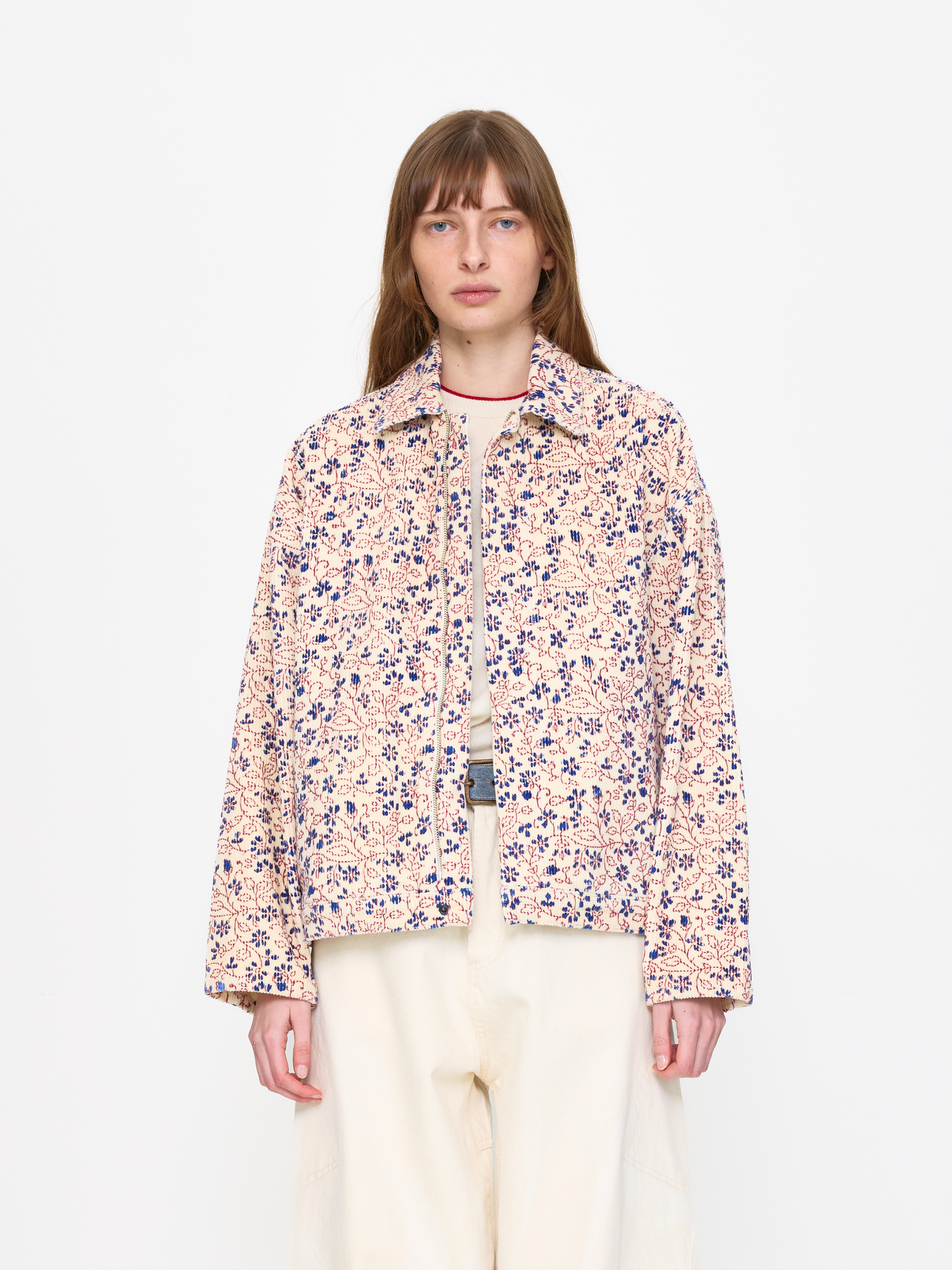 CREAM RED UNISEX HAND BLOCK PRINT JACKET