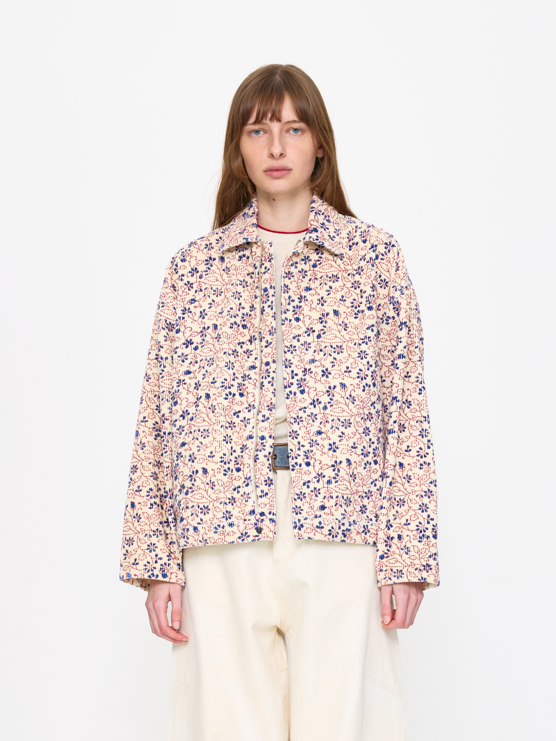 CREAM RED UNISEX HAND BLOCK PRINT JACKET