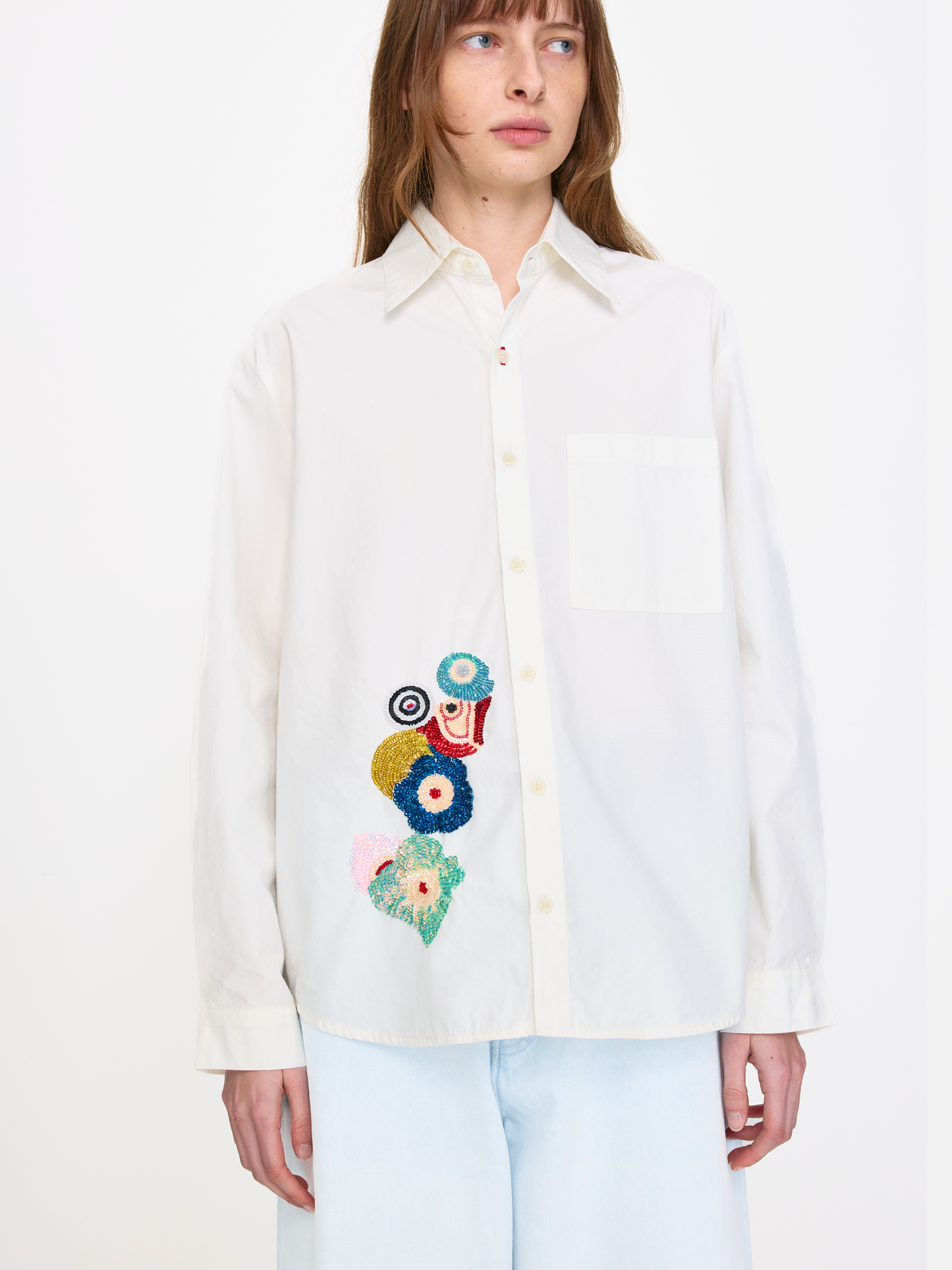 WHITE BEADED UNISEX SHIRT