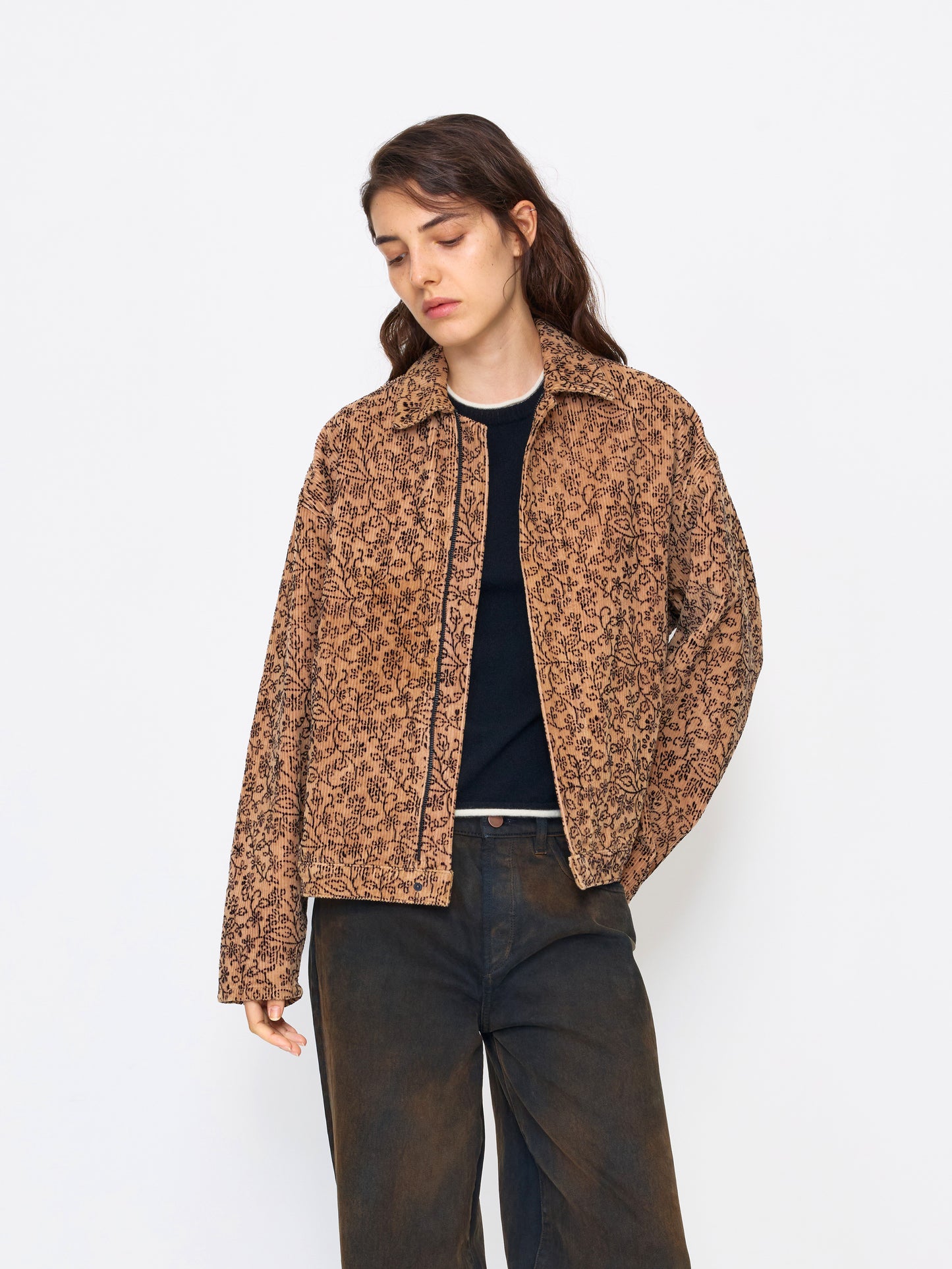 TAN BLACK UNISEX HAND BLOCK PRINT JACKET