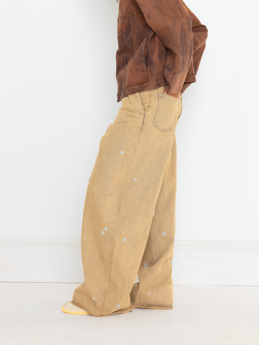 TAN HAND BEADED UNISEX JEAN