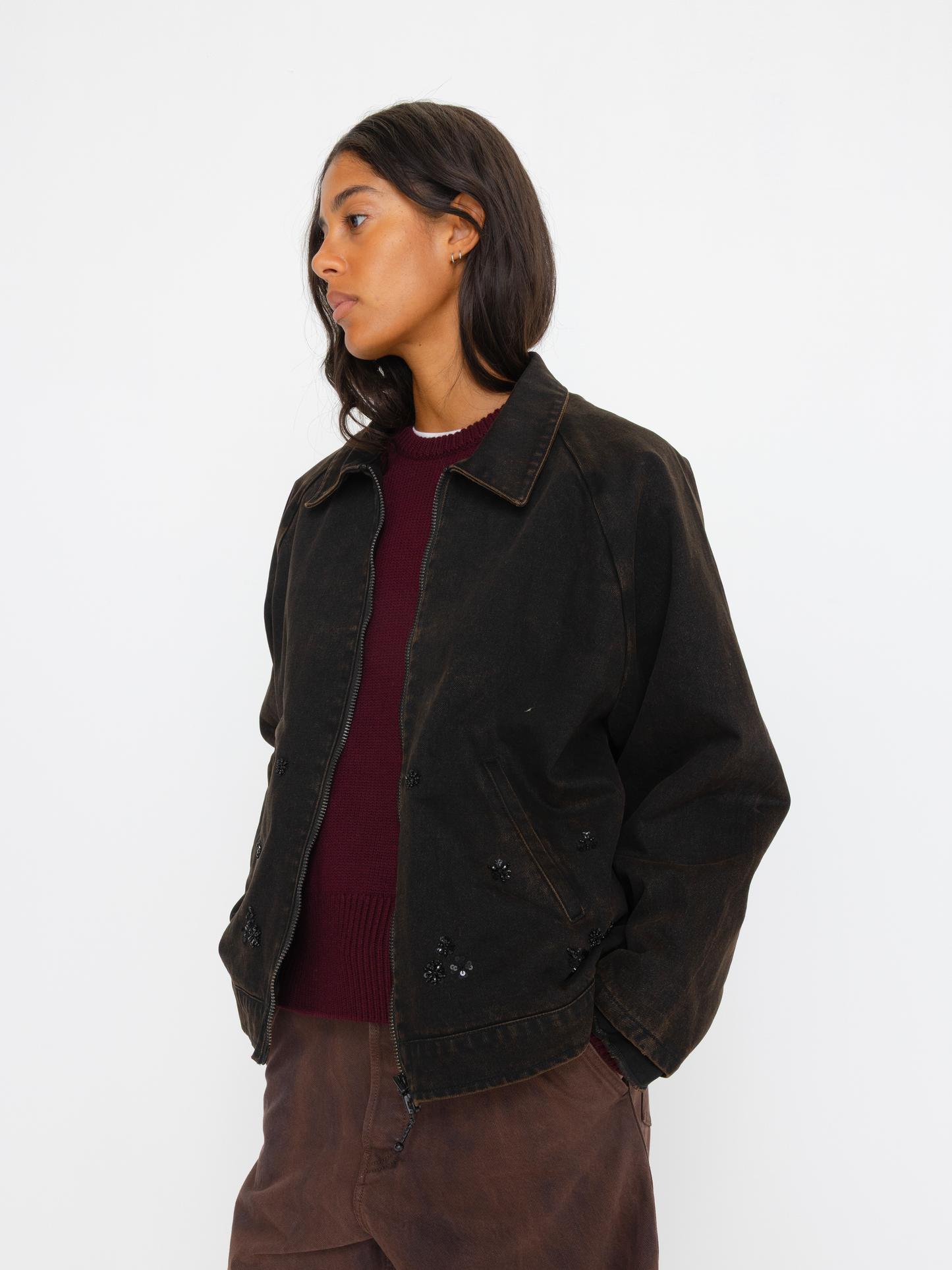 RUSTED BLACK BEADED OVERSIZED UNISEX BOMBER