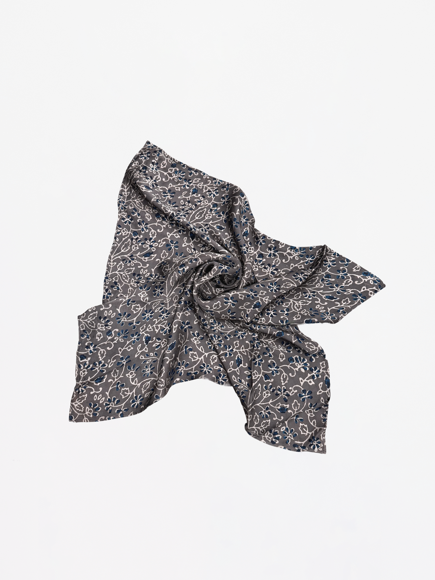GREY WHITE BLOCK PRINT SILK BANDANA