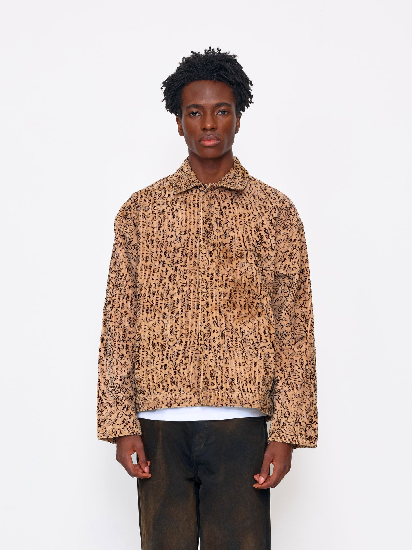 TAN BLACK UNISEX HAND BLOCK PRINT JACKET