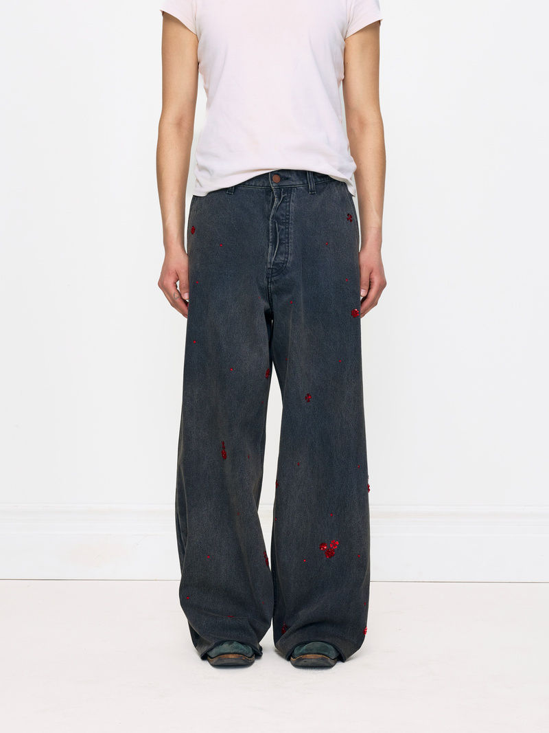 GREY BEADED BAGGY UNISEX JEAN