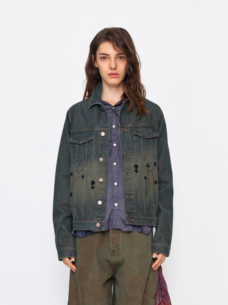 NOISE TINT BEADED UNISEX TRUCKER JACKET