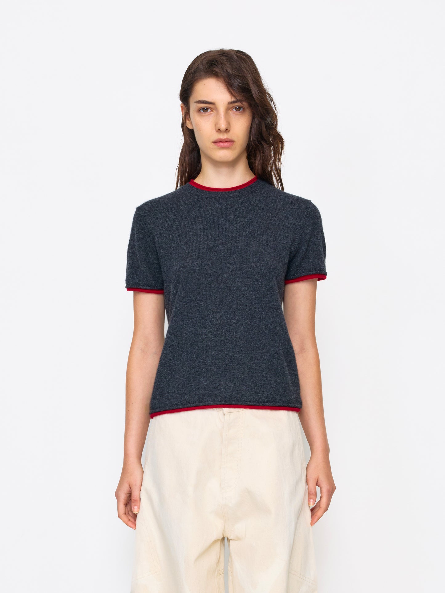 GREY RED WOMEN CASHMERE SHIRT