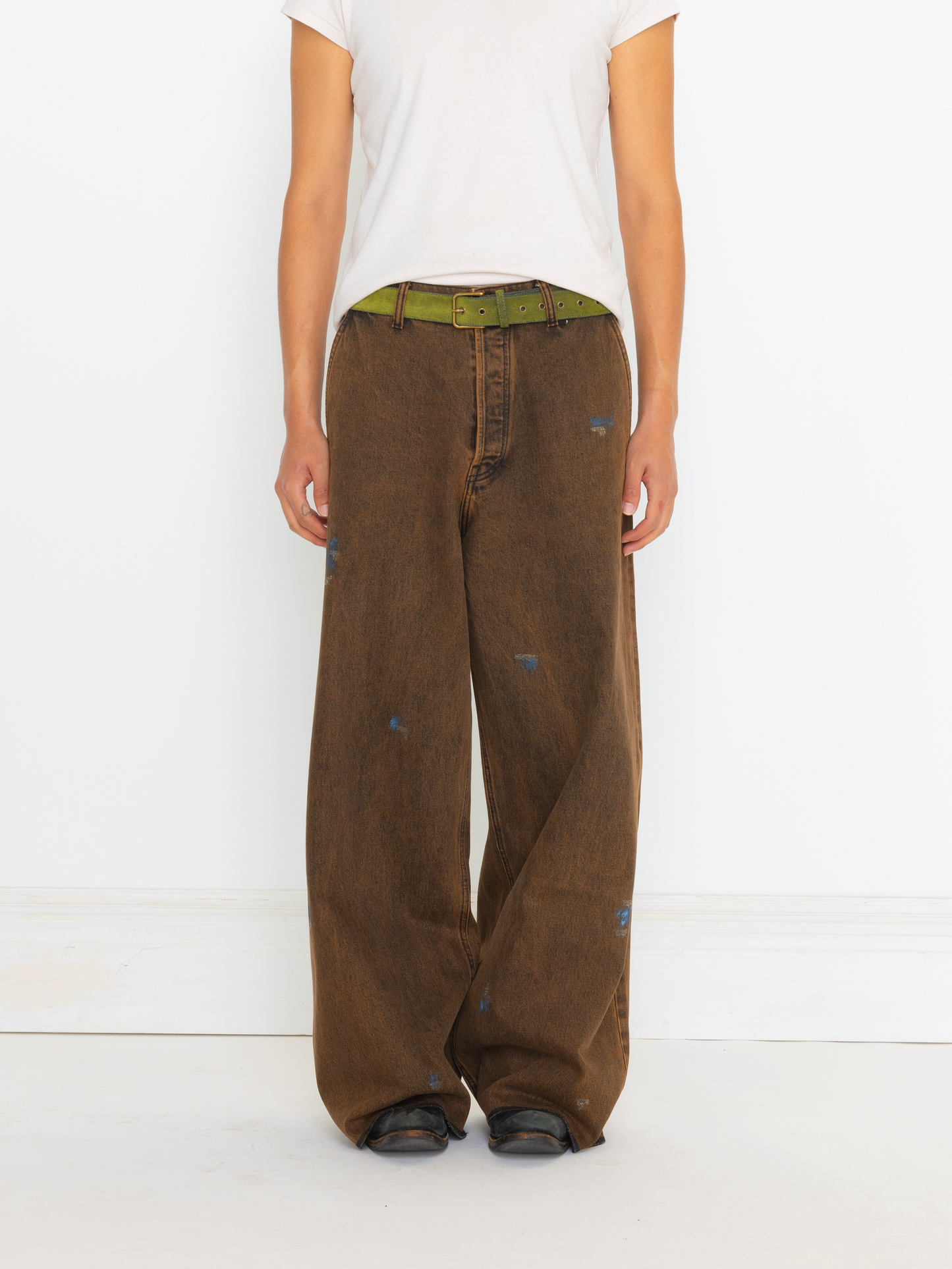 BROWN PRINTER BAGGY UNISEX JEAN