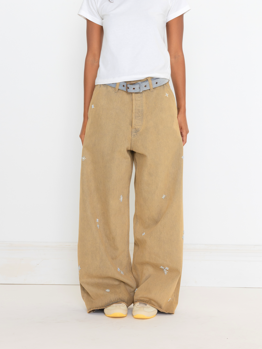 TAN HAND BEADED UNISEX JEAN