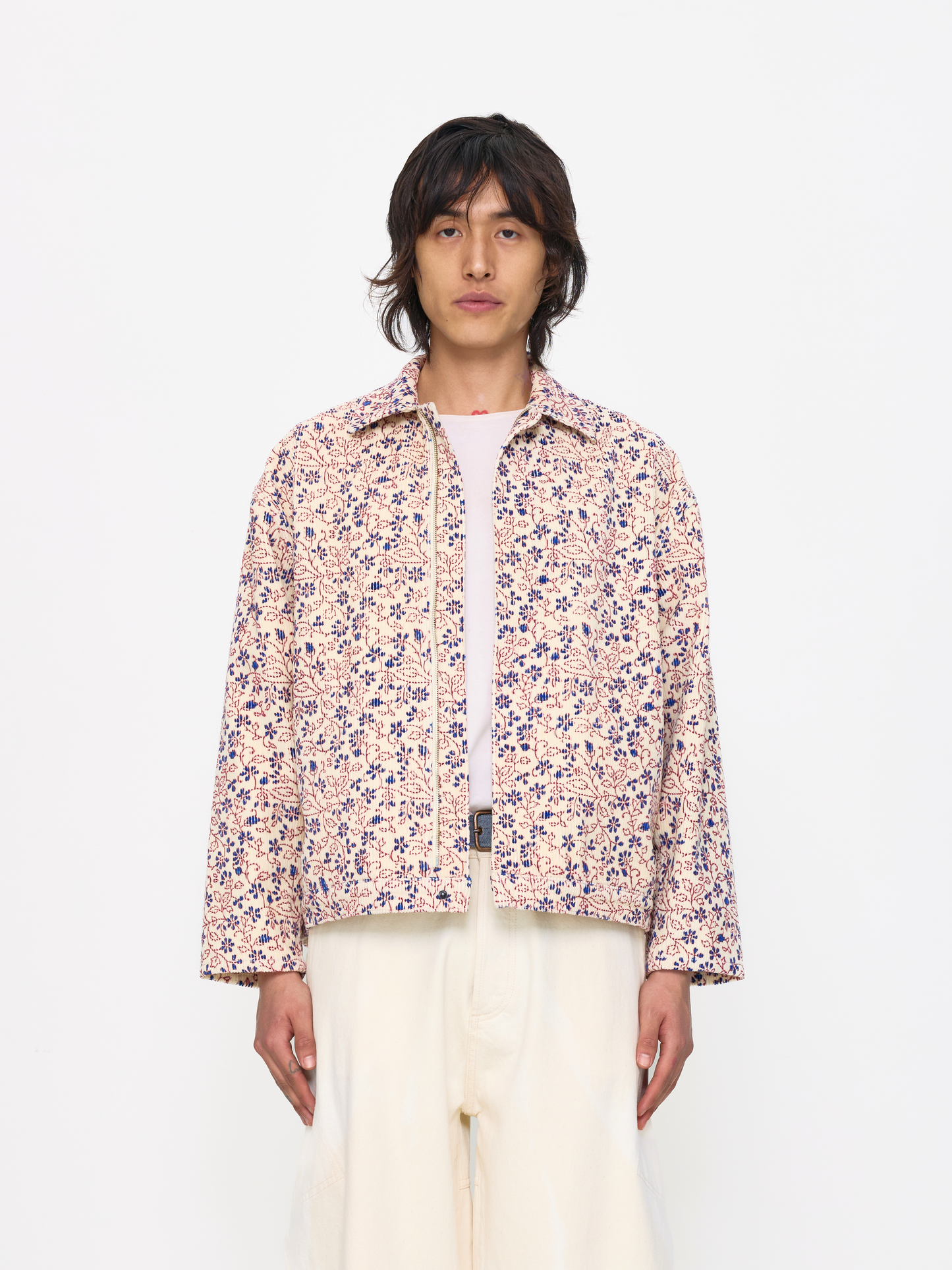 CREAM RED UNISEX HAND BLOCK PRINT JACKET