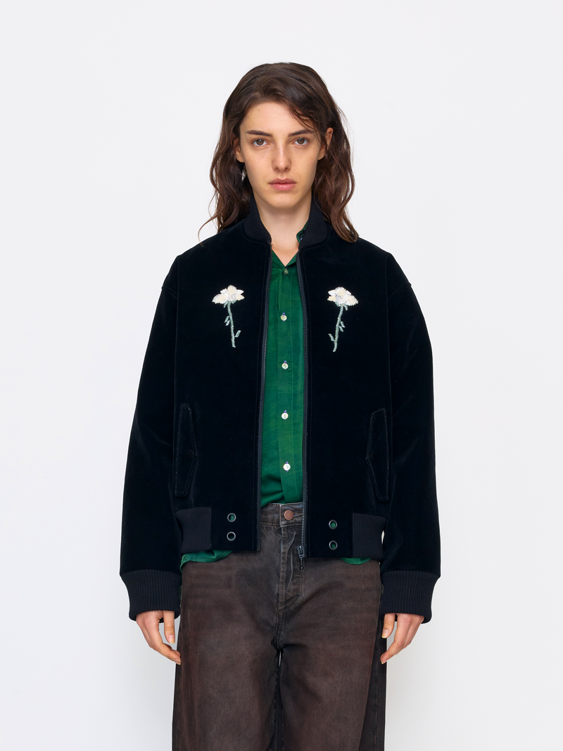 BEADED FLOCK RIBBED BOMBER