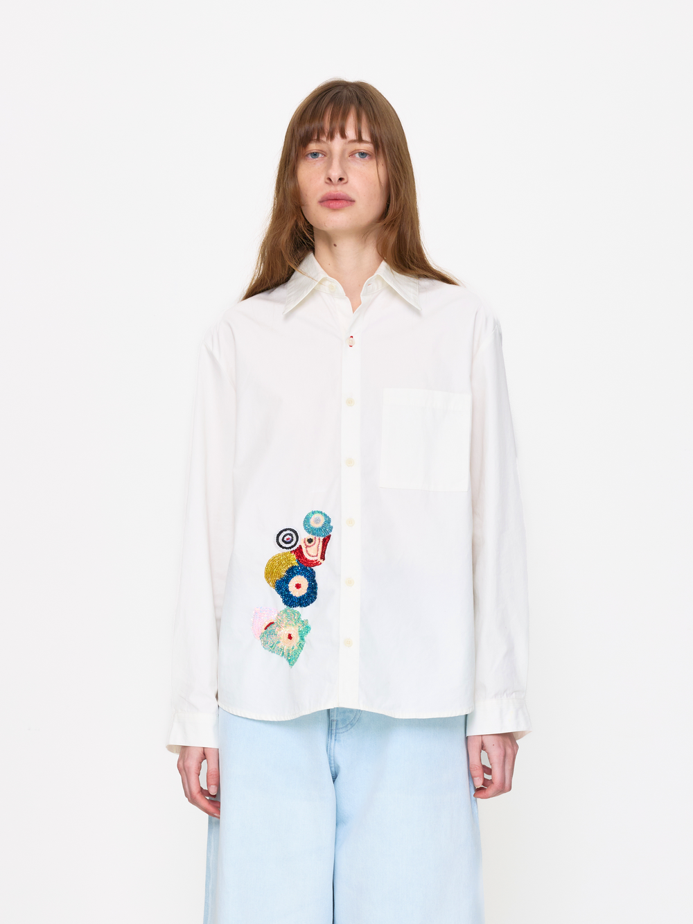 WHITE BEADED UNISEX SHIRT